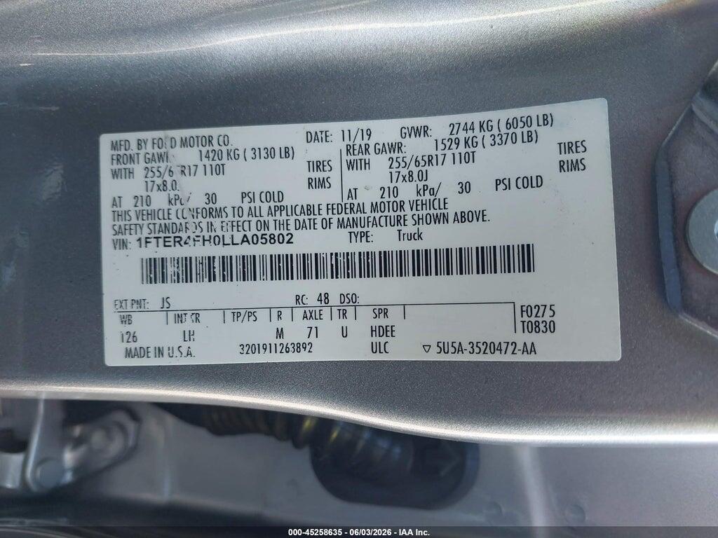 1FTER4FH0LLA05802 2020 FORD RANGER photo no. 9