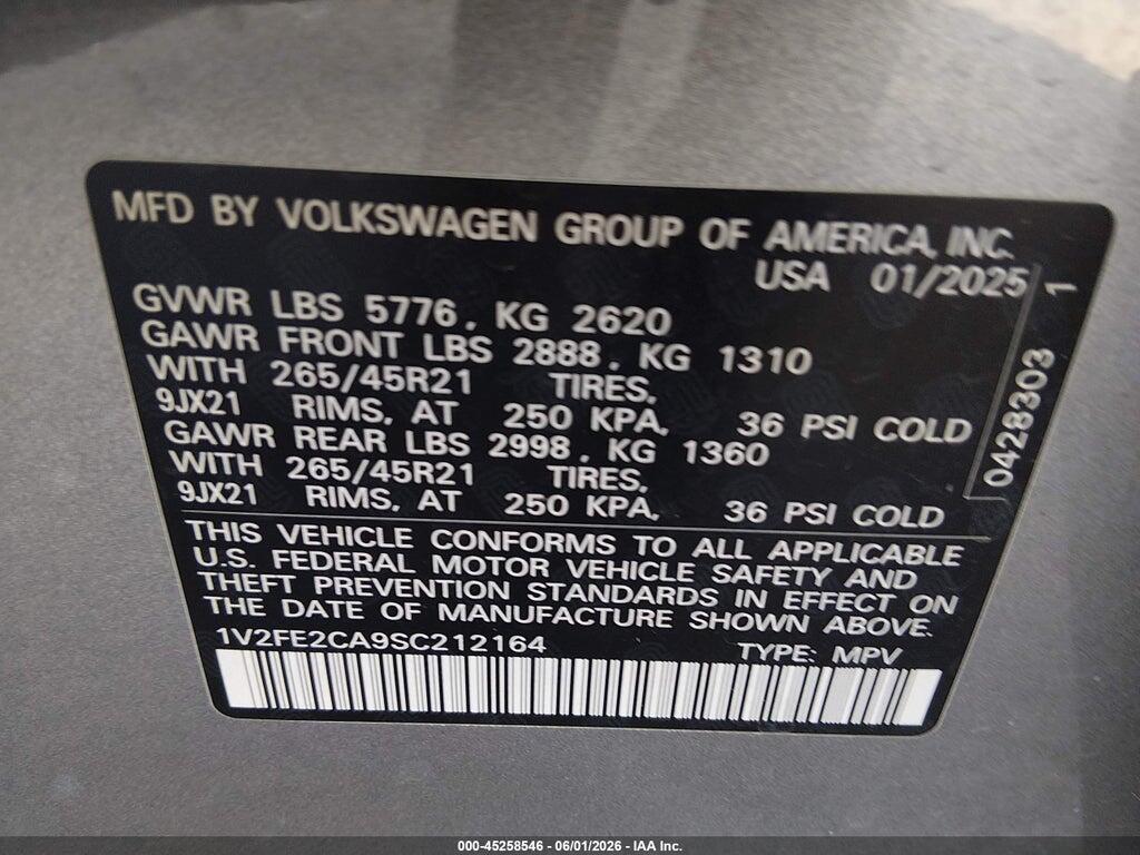 1V2FE2CA9SC212164 2025 VOLKSWAGEN ATLAS CROSS SPORT photo no. 9