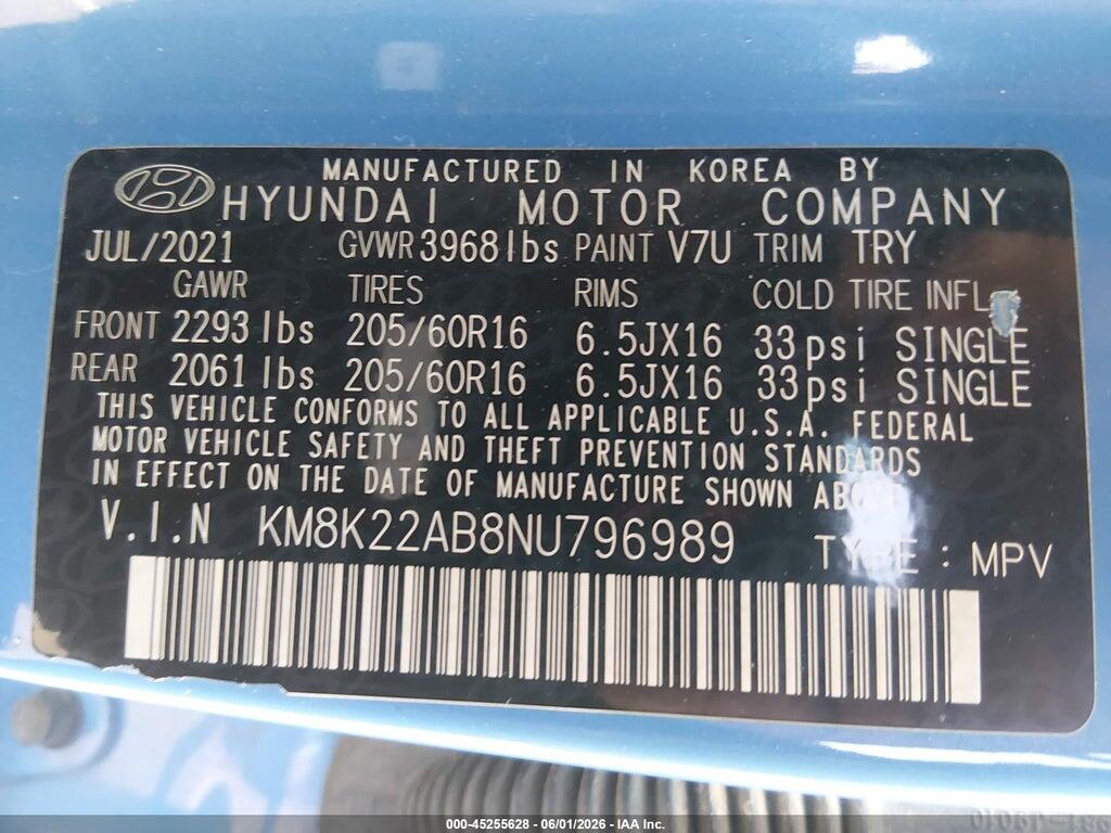 KM8K22AB8NU796989 2022 HYUNDAI KONA photo no. 9