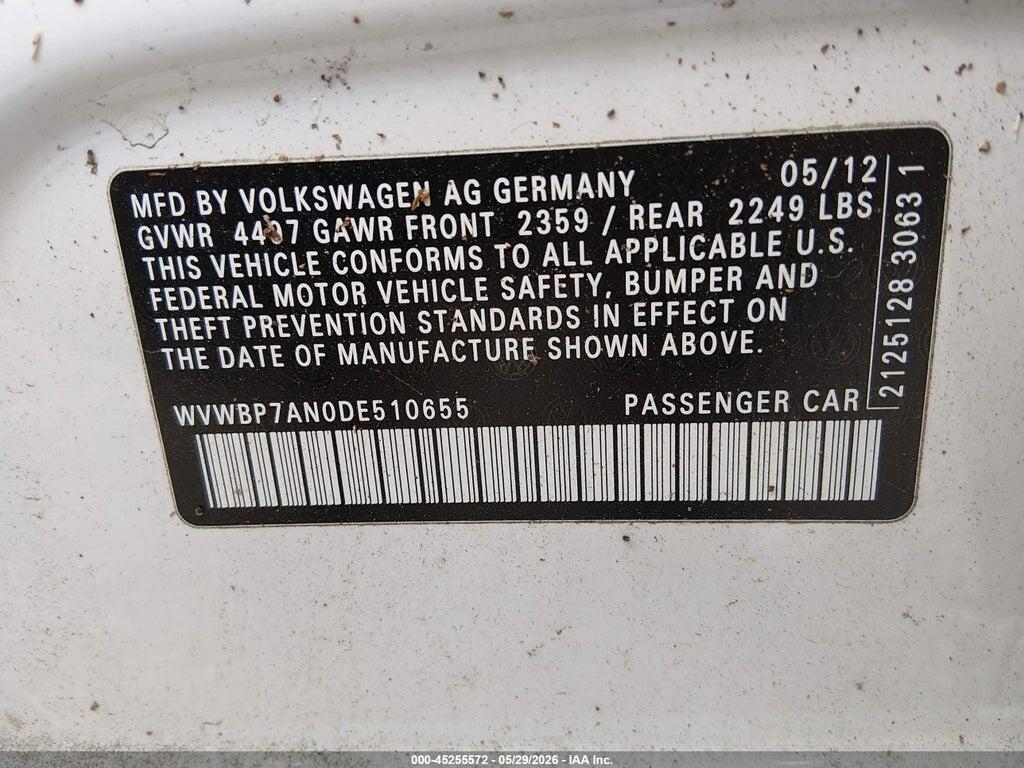 WVWBP7AN0DE510655 2013 VOLKSWAGEN CC photo no. 9