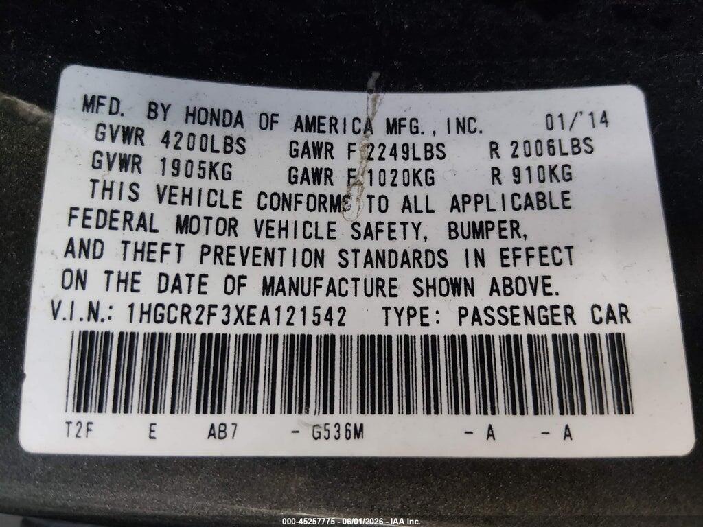 1HGCR2F3XEA121542 2014 HONDA ACCORD photo no. 9