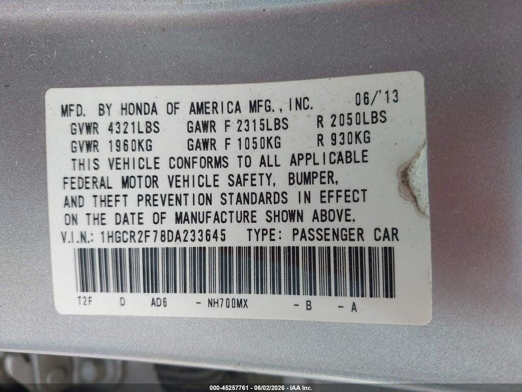 1HGCR2F78DA233645 2013 HONDA ACCORD photo no. 9
