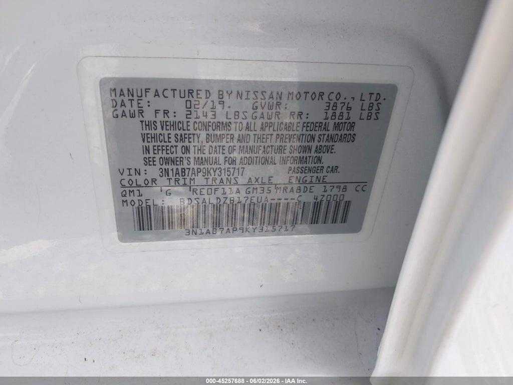 3N1AB7AP9KY315717 2019 NISSAN SENTRA photo no. 9