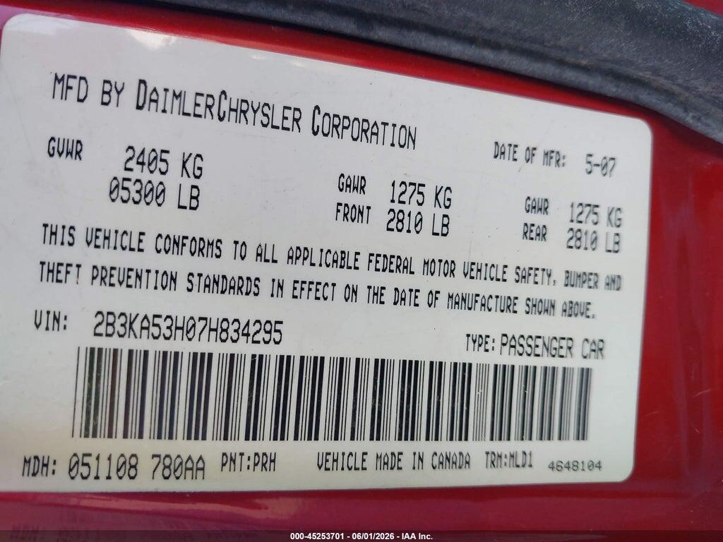 2B3KA53H07H834295 2007 DODGE CHARGER photo no. 9