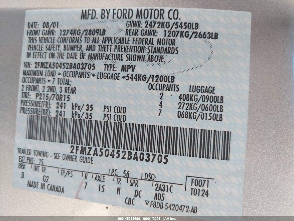 2FMZA50452BA03705 2002 FORD WINDSTAR photo no. 9
