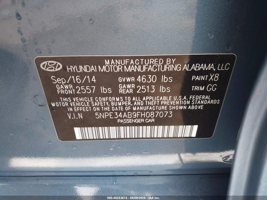 5NPE34AB9FH087073 2015 HYUNDAI SONATA photo no. 9