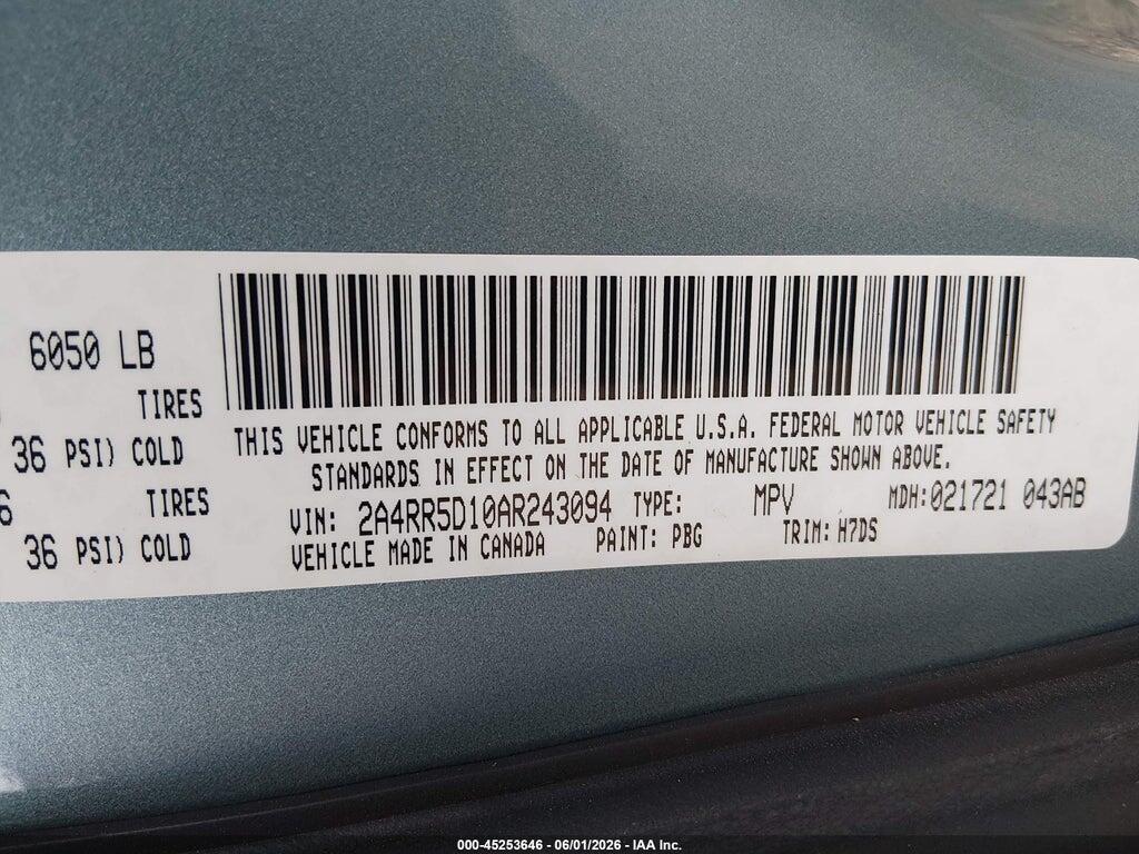 2A4RR5D10AR243094 2010 CHRYSLER TOWN & COUNTRY photo no. 9