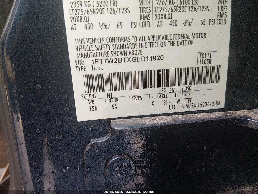 1FT7W2BTXGED11920 2016 FORD F-250 photo no. 9