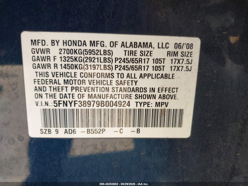 5FNYF38979B004924 2009 HONDA PILOT photo no. 9
