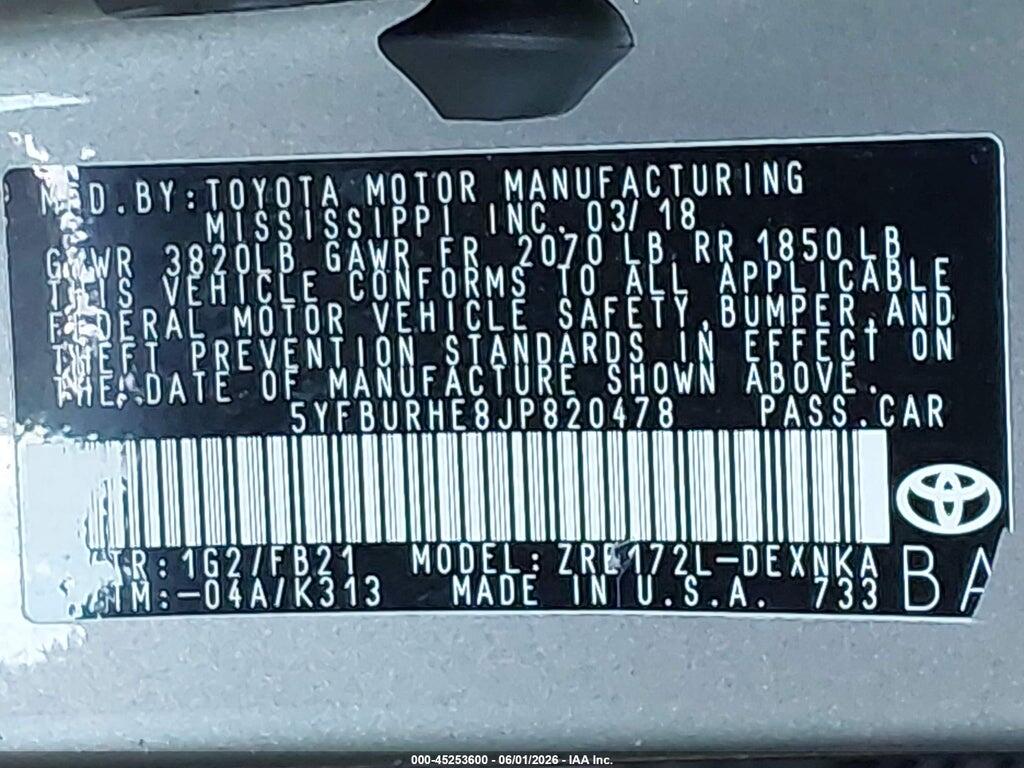 5YFBURHE8JP820478 2018 TOYOTA COROLLA photo no. 9