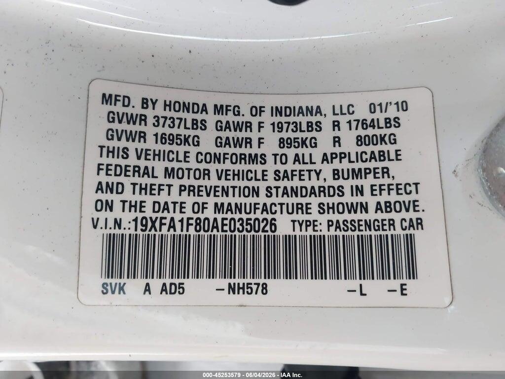 19XFA1F80AE035026 2010 HONDA CIVIC photo no. 9