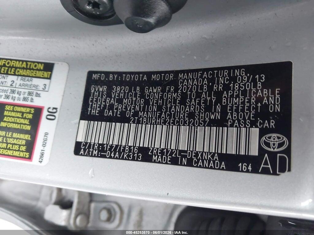 2T1BURHE2EC032057 2014 TOYOTA COROLLA photo no. 9
