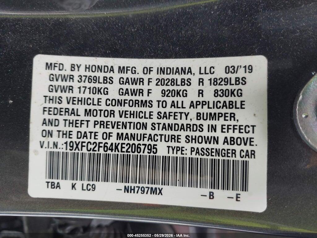 19XFC2F64KE206795 2019 HONDA CIVIC photo no. 9