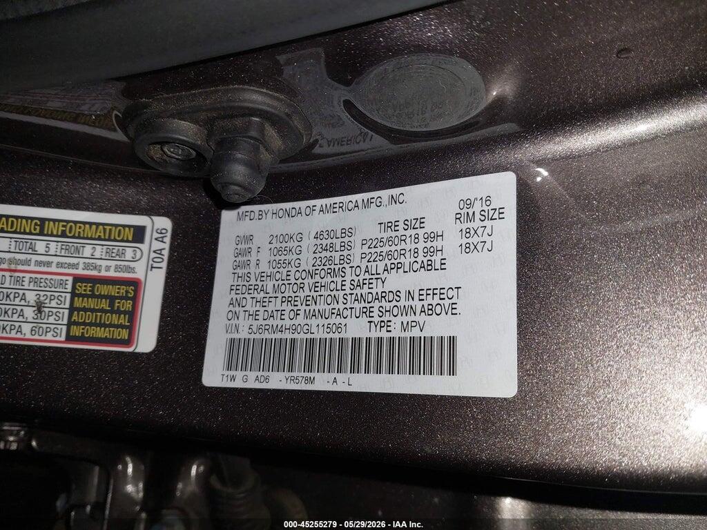 5J6RM4H90GL115061 2016 HONDA CR-V photo no. 9