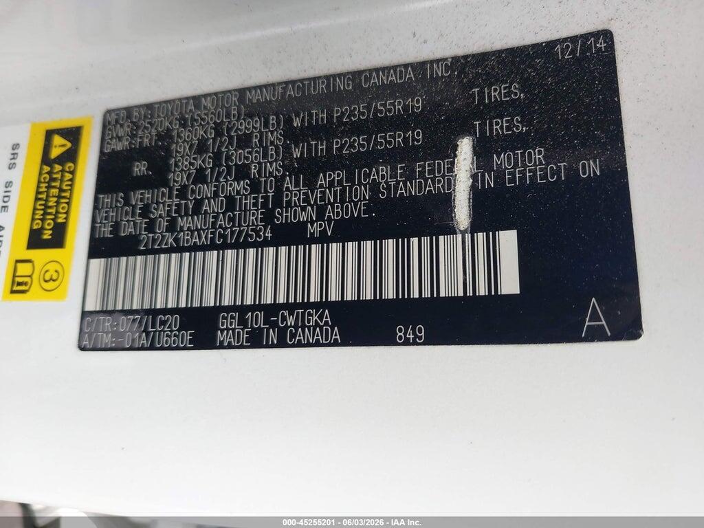 2T2ZK1BAXFC177534 2015 LEXUS RX 350 photo no. 9