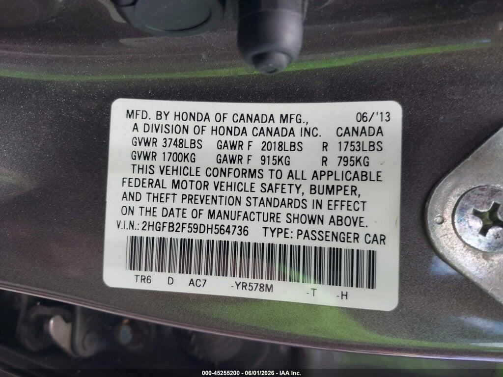 2HGFB2F59DH564736 2013 HONDA CIVIC photo no. 9