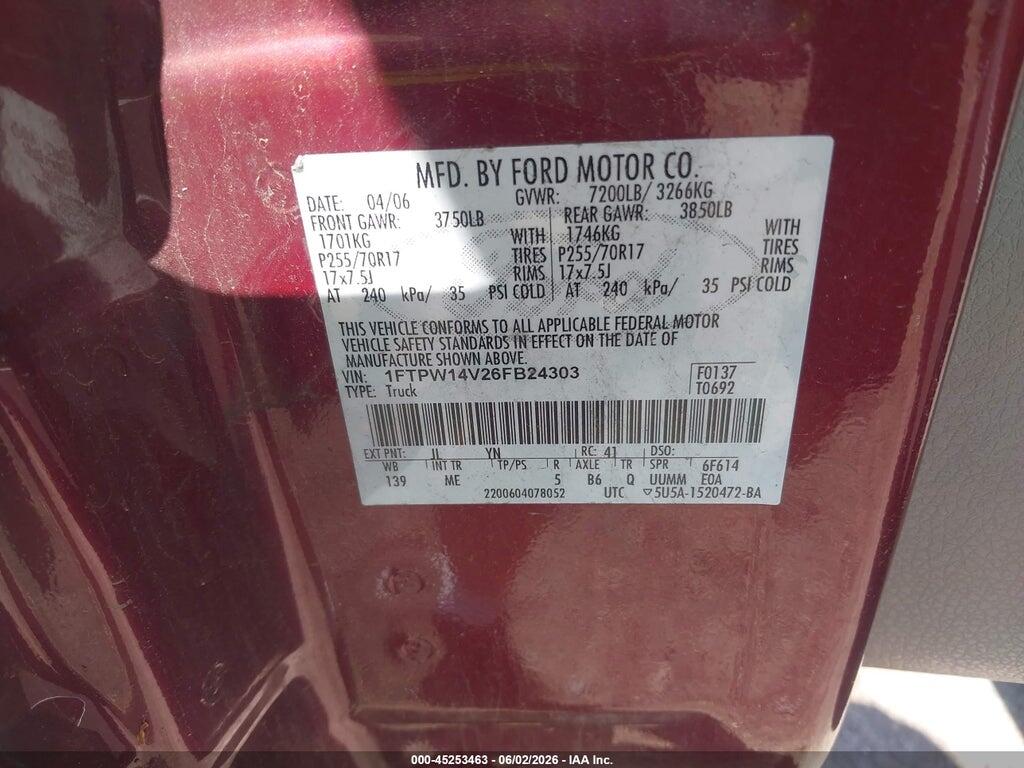 1FTPW14V26FB24303 2006 FORD F-150 photo no. 9