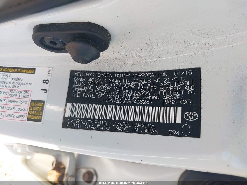 JTDKN3DU0F0438289 2015 TOYOTA PRIUS photo no. 9