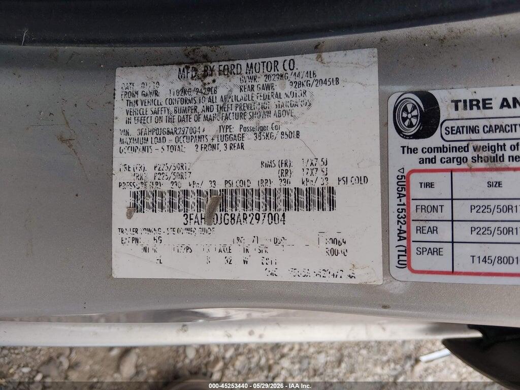 3FAHP0JG8AR297004 2010 FORD FUSION photo no. 9