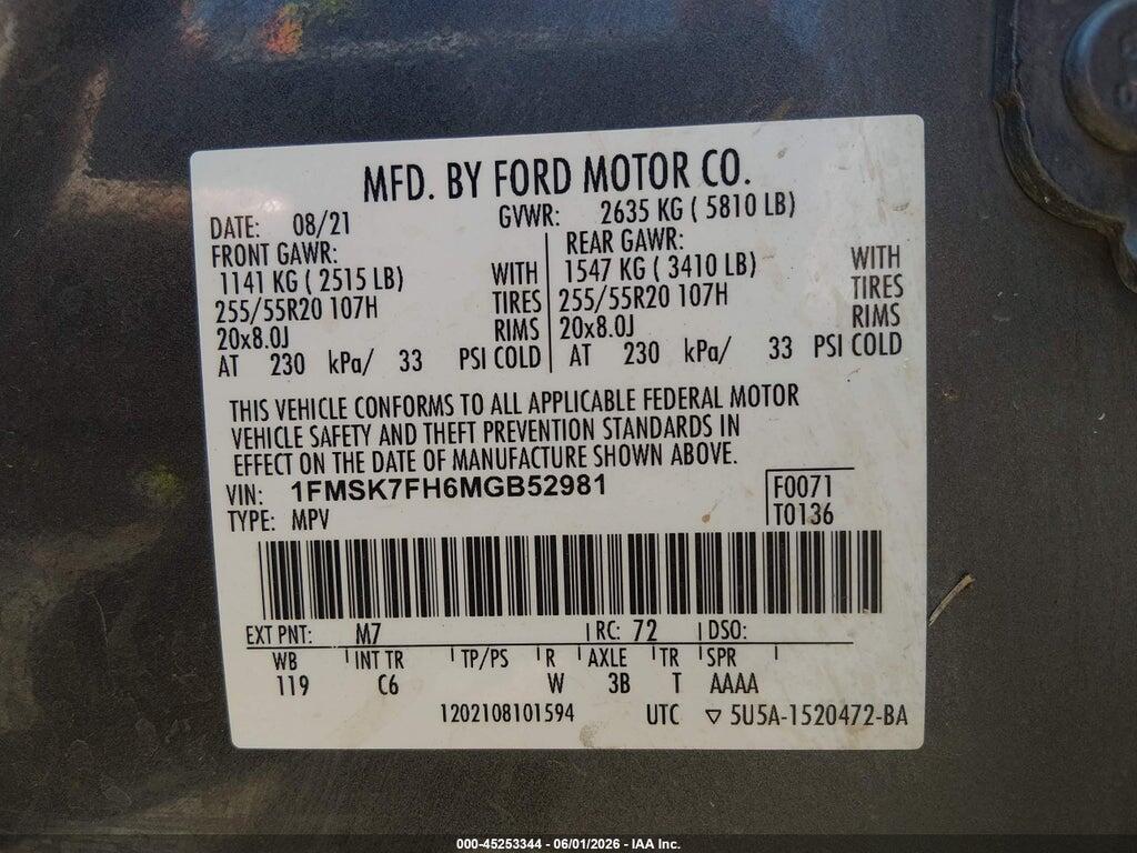 1FMSK7FH6MGB52981 2021 FORD EXPLORER photo no. 9