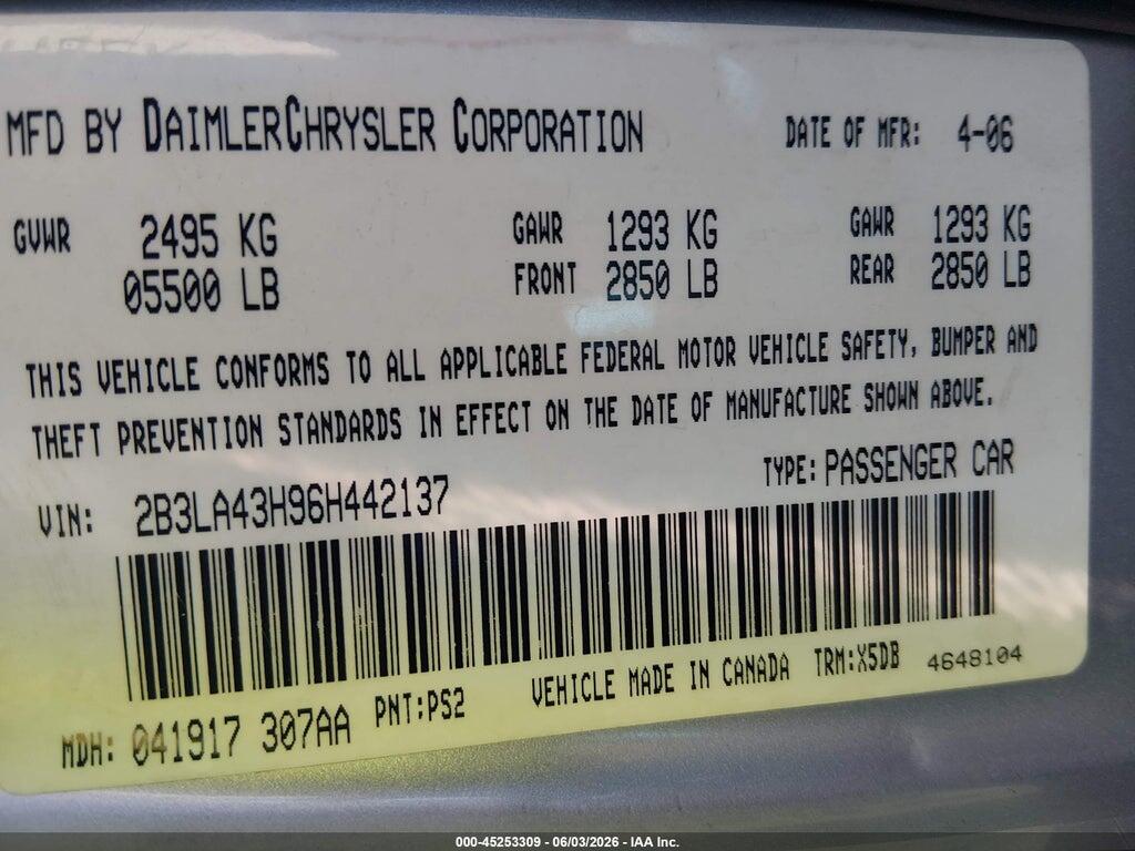 2B3LA43H96H442137 2006 DODGE CHARGER photo no. 9
