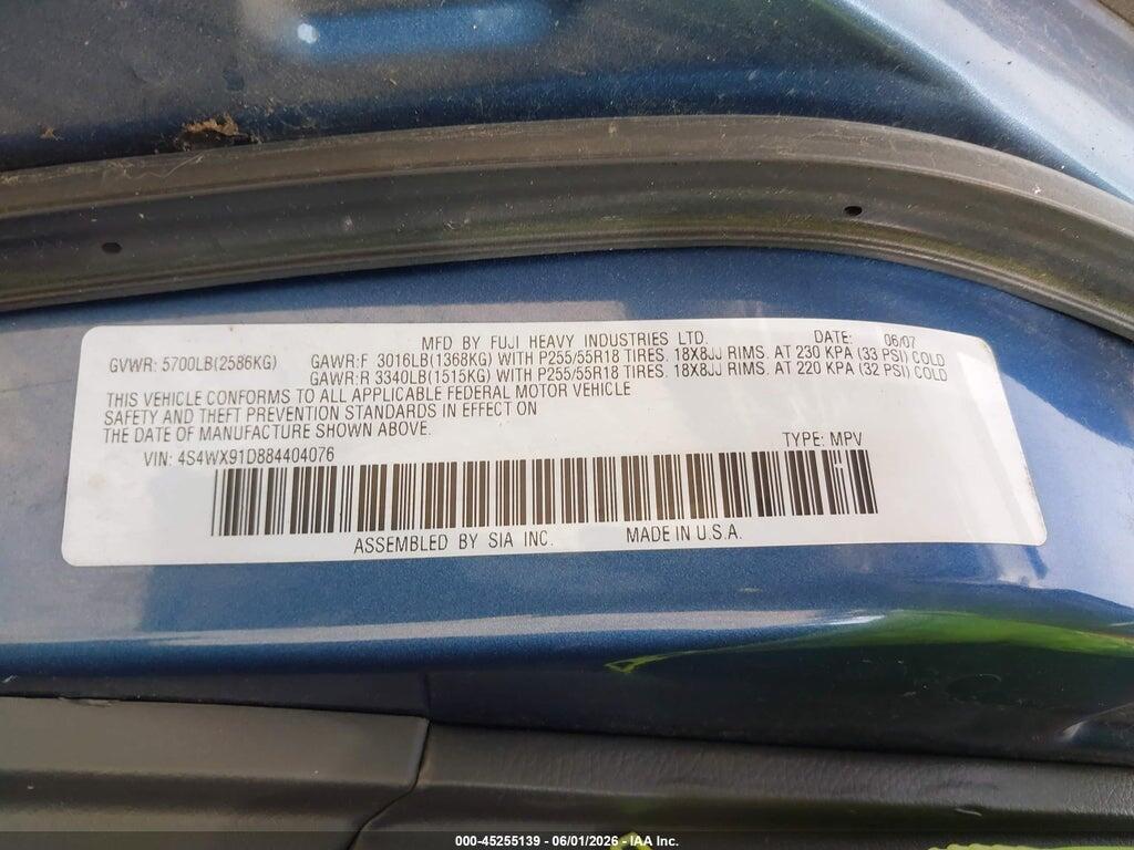 4S4WX91D884404076 2008 SUBARU TRIBECA photo no. 9