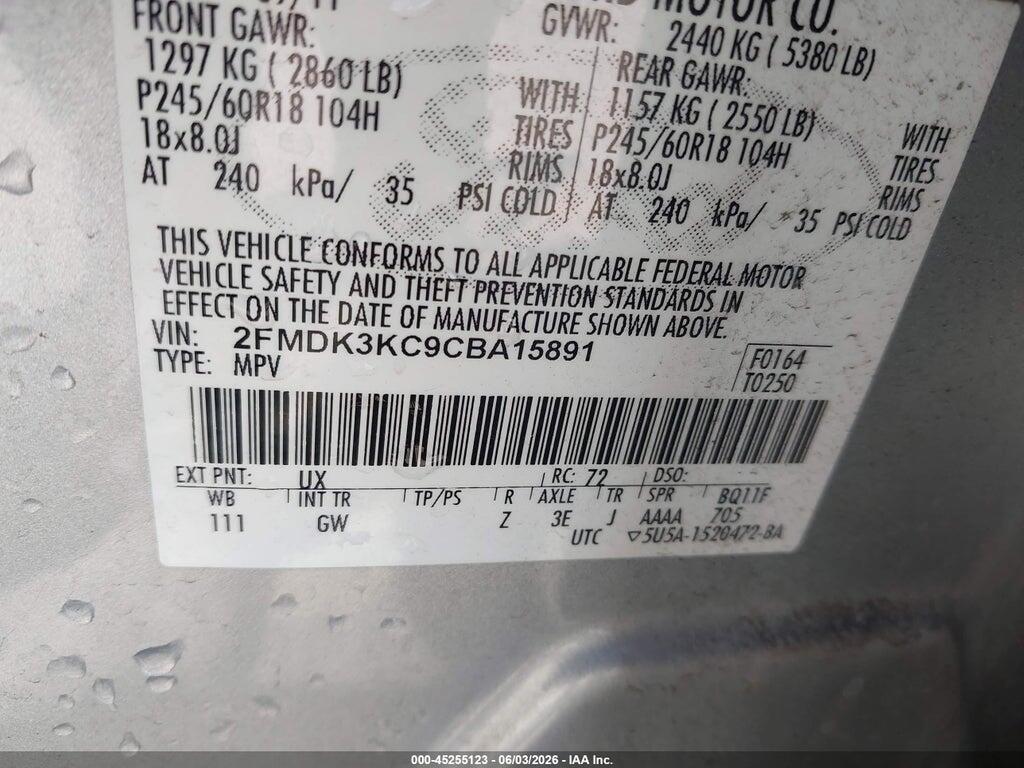 2FMDK3KC9CBA15891 2012 FORD EDGE photo no. 9