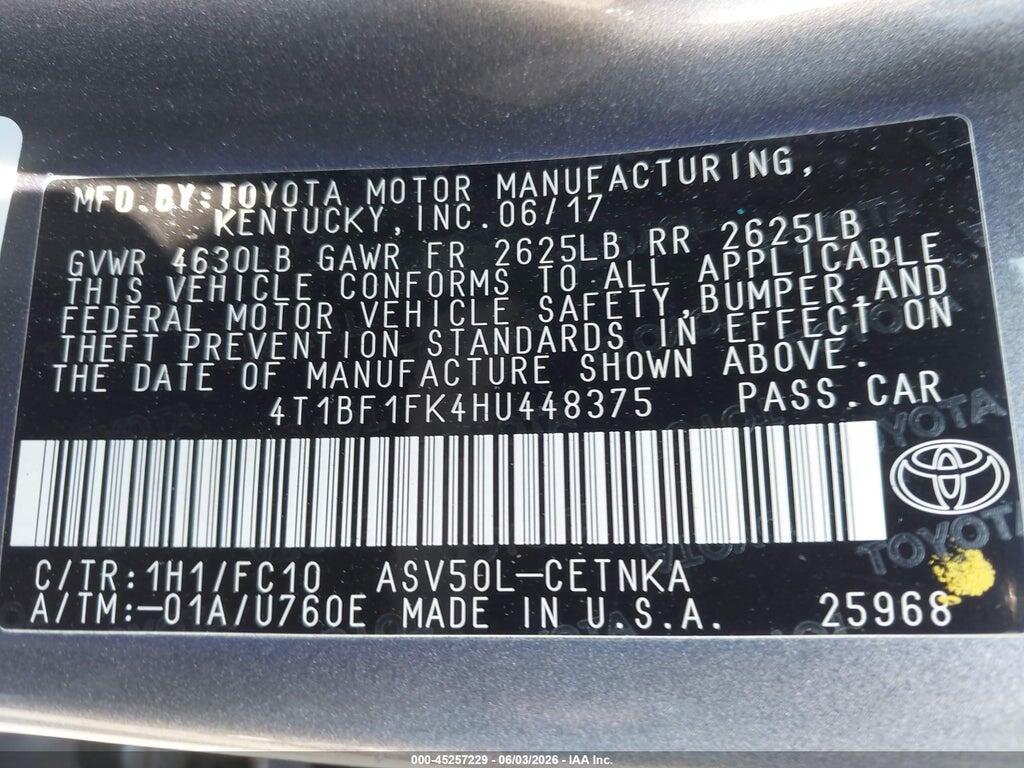 4T1BF1FK4HU448375 2017 TOYOTA CAMRY photo no. 9