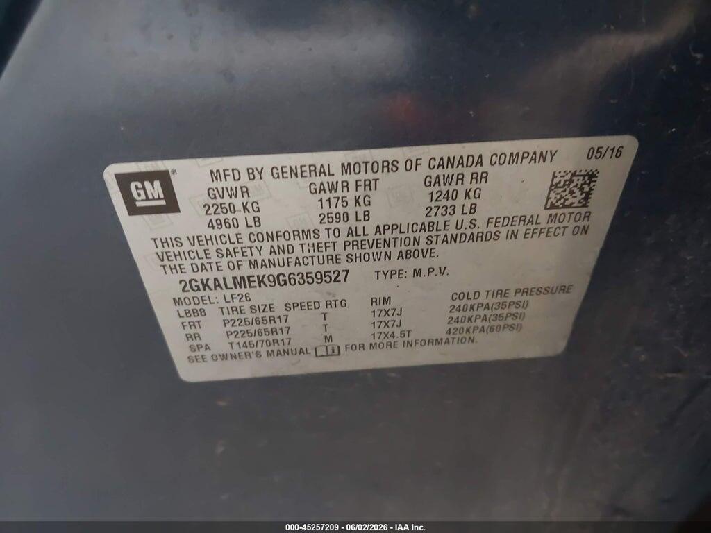 2GKALMEK9G6359527 2016 GMC TERRAIN photo no. 9