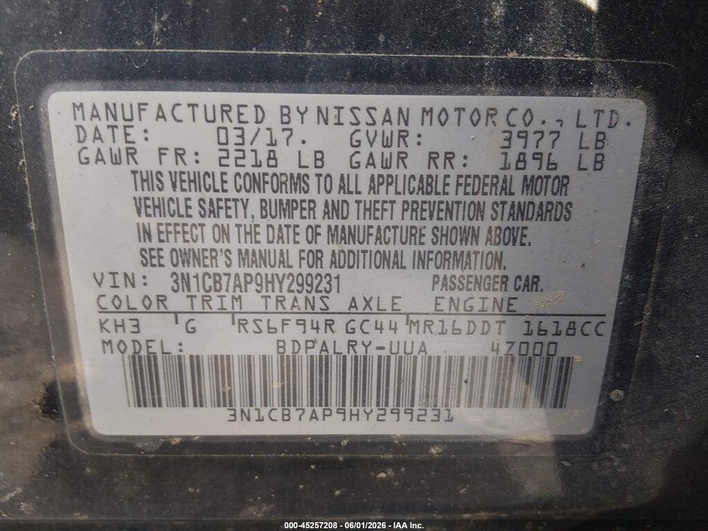 3N1CB7AP9HY299231 2017 NISSAN SENTRA photo no. 9