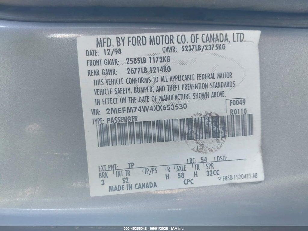2MEFM74W4XX653530 1999 MERCURY GRAND MARQUIS photo no. 9