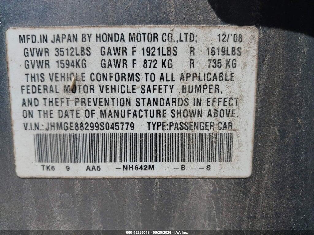 JHMGE88299S045779 2009 HONDA FIT photo no. 9