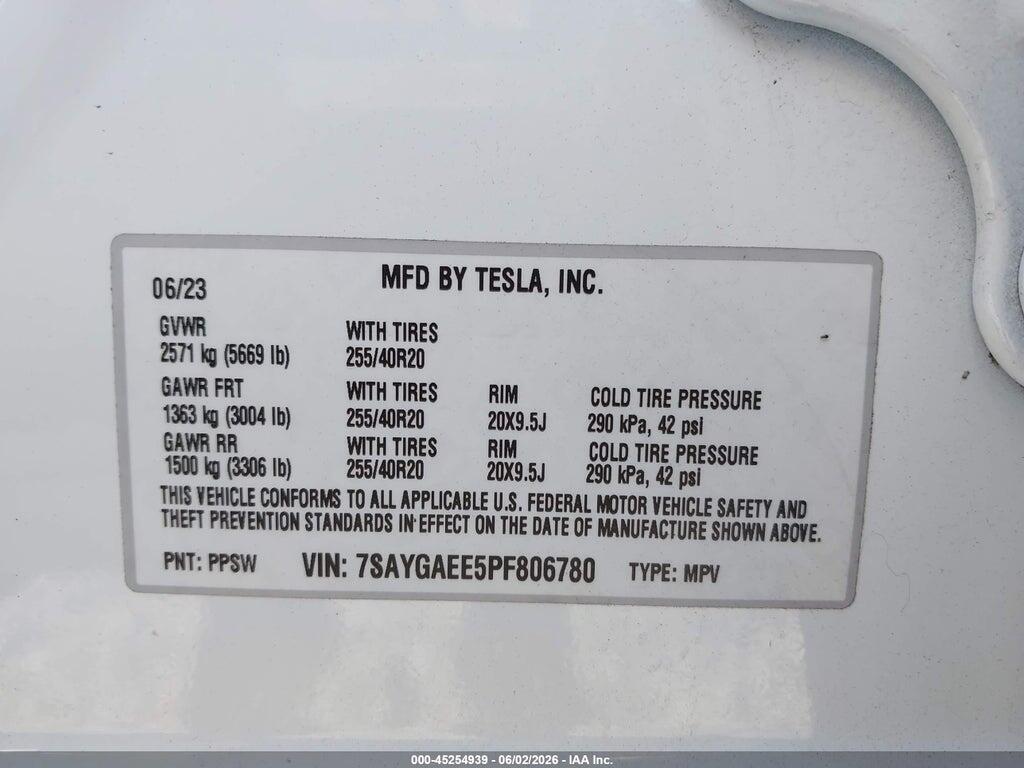 7SAYGAEE5PF806780 2023 TESLA MODEL Y photo no. 9