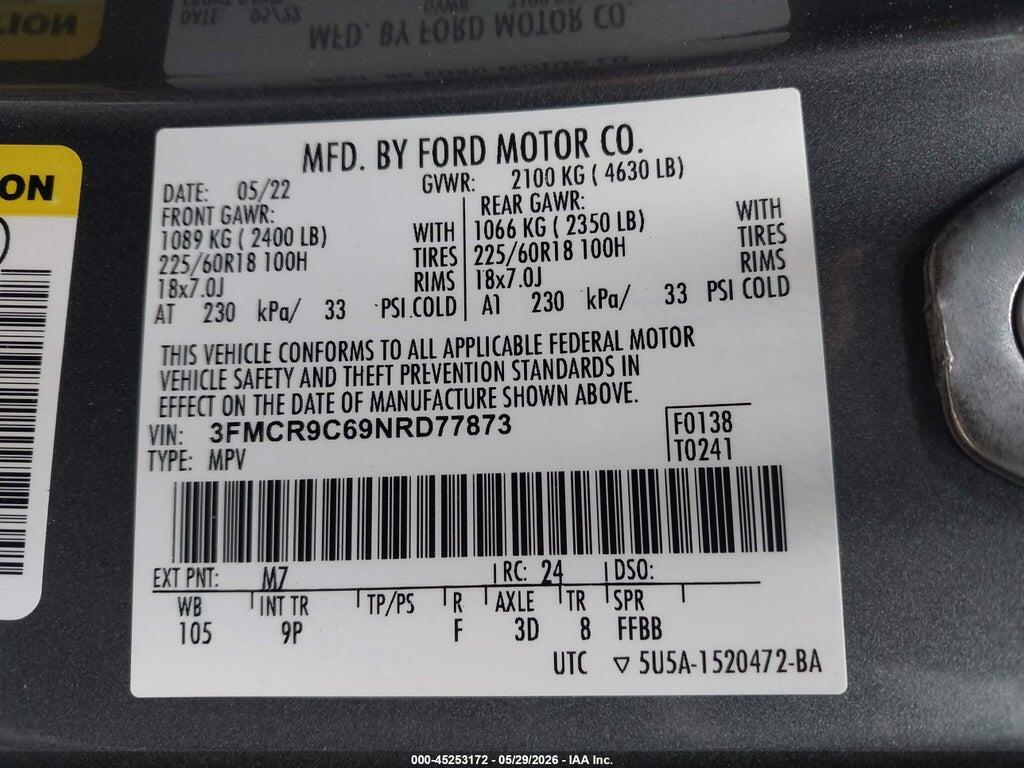 3FMCR9C69NRD77873 2022 FORD BRONCO SPORT photo no. 9