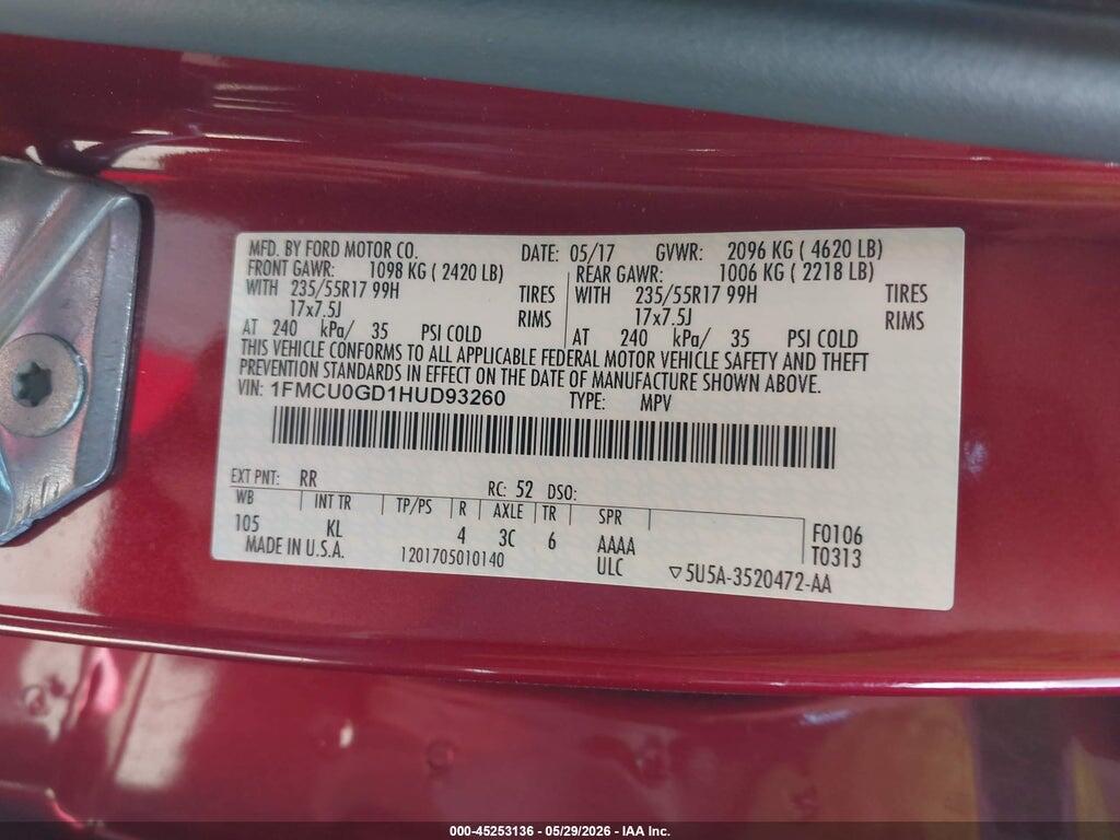 1FMCU0GD1HUD93260 2017 FORD ESCAPE photo no. 9
