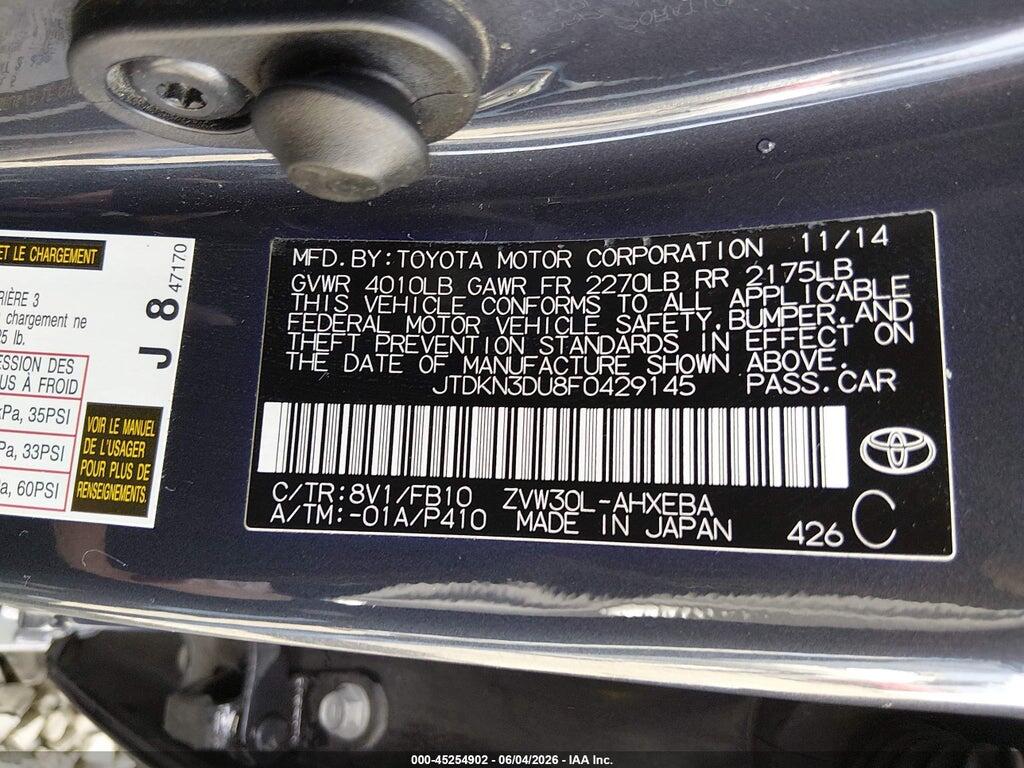 JTDKN3DU8F0429145 2015 TOYOTA PRIUS photo no. 9