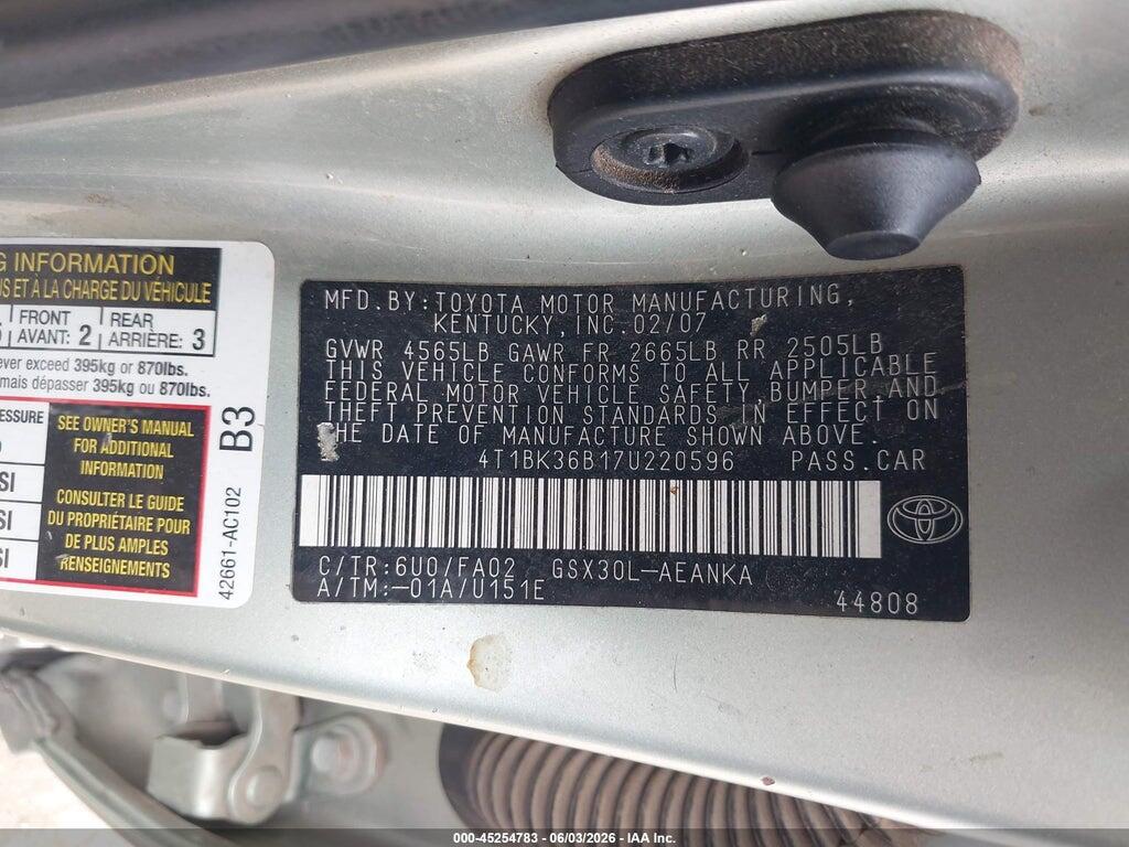 4T1BK36B17U220596 2007 TOYOTA AVALON photo no. 9