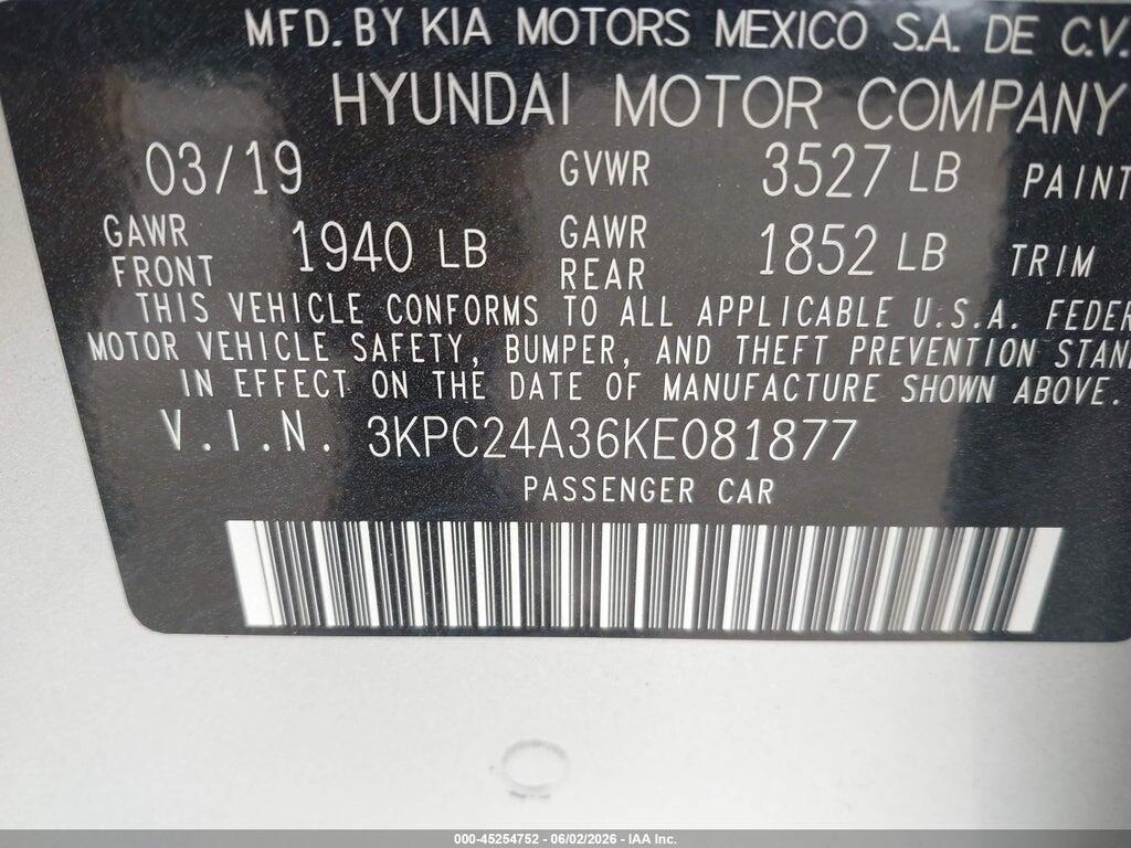 3KPC24A36KE081877 2019 HYUNDAI ACCENT photo no. 9