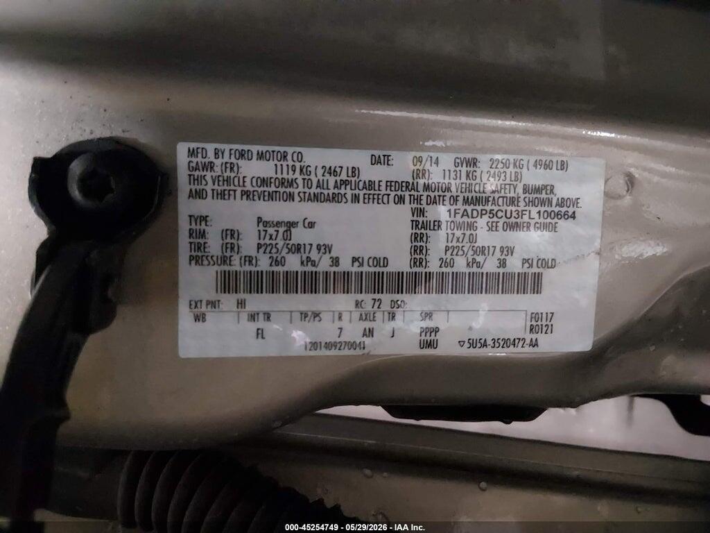 1FADP5CU3FL100664 2015 FORD C-MAX ENERGI photo no. 9