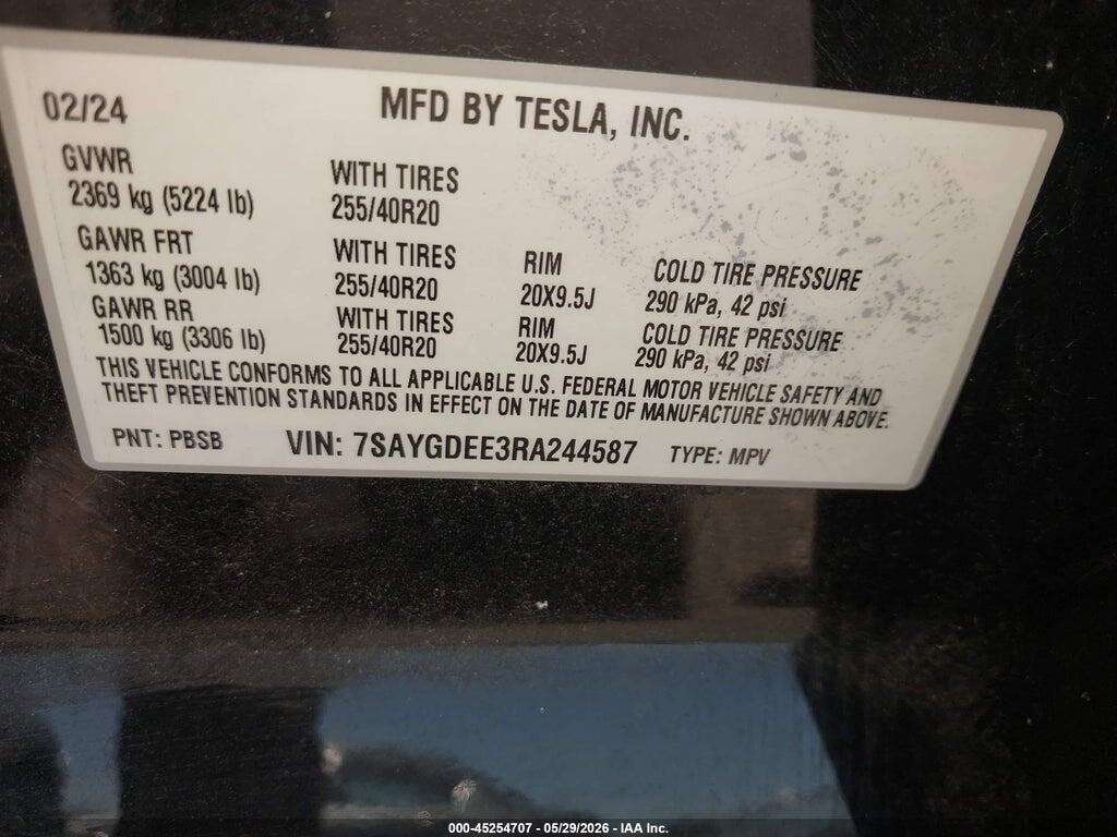 7SAYGDEE3RA244587 2024 TESLA MODEL Y photo no. 9