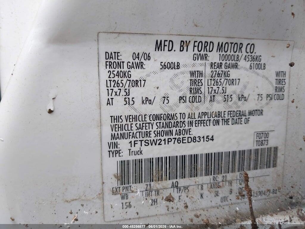 1FTSW21P76ED83154 2006 FORD F-250 photo no. 9