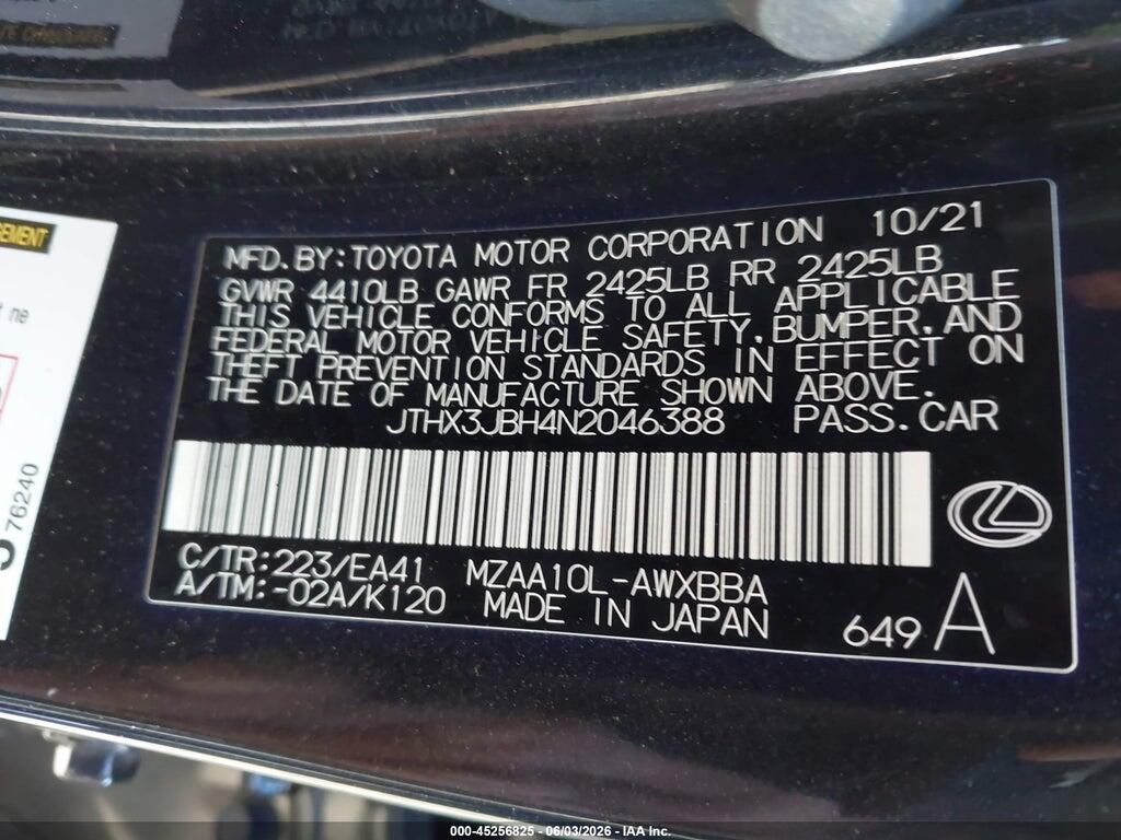 JTHX3JBH4N2046388 2022 LEXUS UX 200 photo no. 9