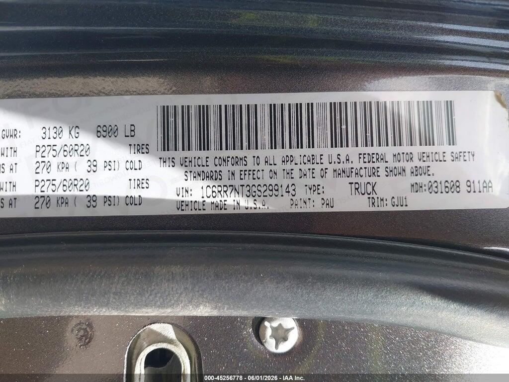 1C6RR7NT3GS299143 2016 RAM 1500 photo no. 9