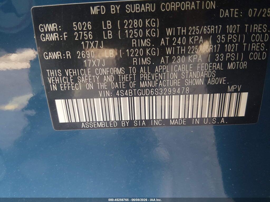 4S4BTGUD6S3299478 2025 SUBARU OUTBACK photo no. 9