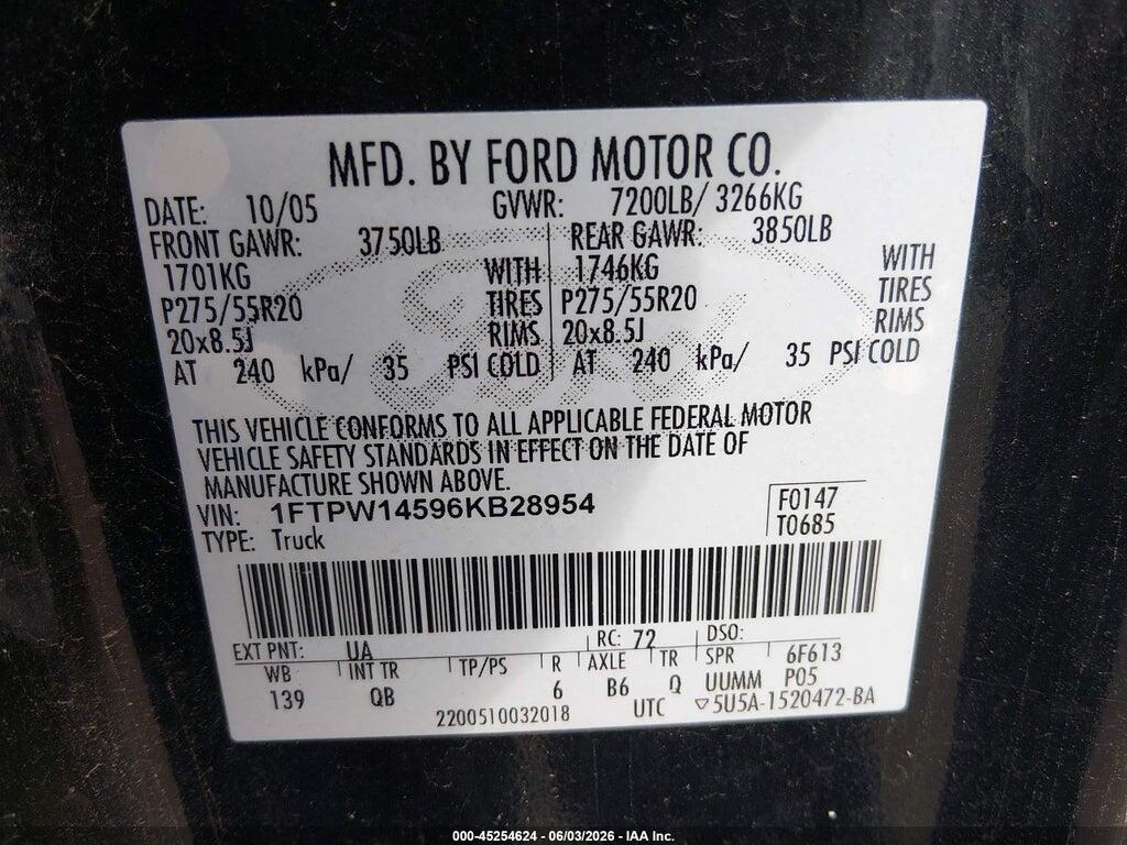1FTPW14596KB28954 2006 FORD F-150 photo no. 9