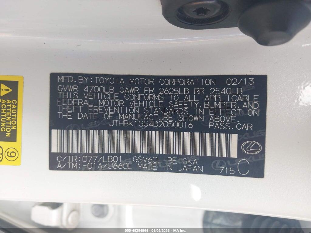 JTHBK1GG4D2050016 2013 LEXUS ES 350 photo no. 9