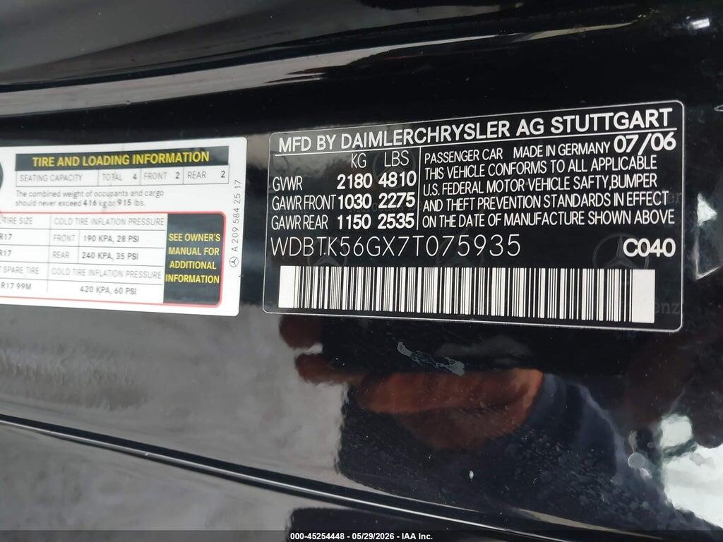 WDBTK56GX7T075935 2007 MERCEDES-BENZ CLK 350 photo no. 9