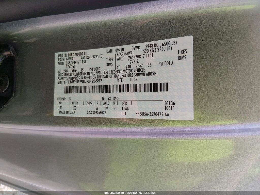 1FTMF1EP8LKF26557 2020 FORD F-150 photo no. 9