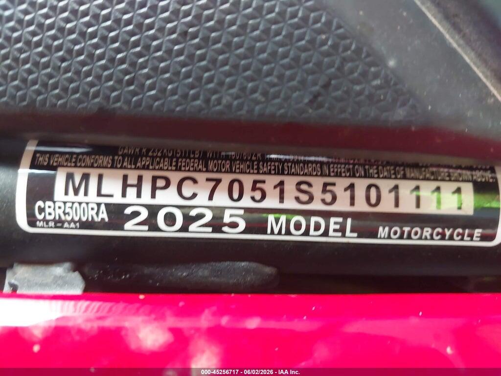 MLHPC7051S5101111 2025 HONDA CBR500 photo no. 10