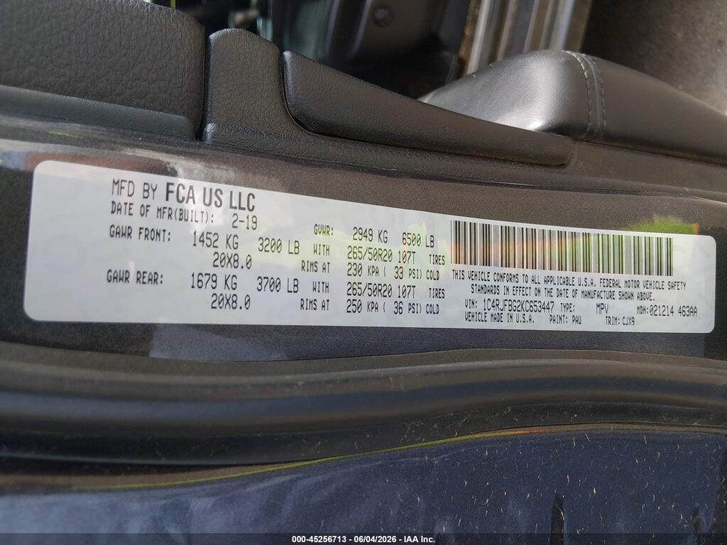 1C4RJFBG2KC653447 2019 JEEP GRAND CHEROKEE photo no. 9